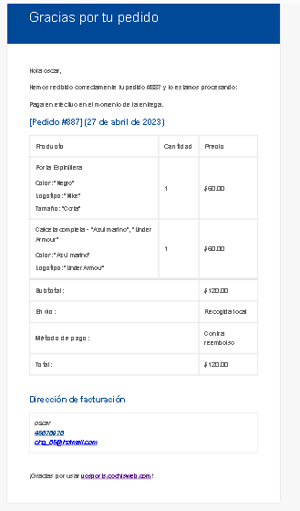 Correo Pedido VO Sports